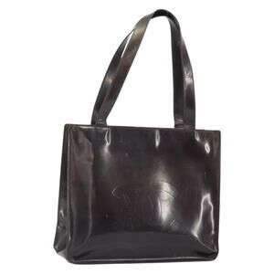 Chanel Tote Bag Patent Leather Brown Silver CC